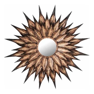 Pemberly Row Sunflower Antique Brass Round Iron Metal Wall Mirror - Picture 1 of 7