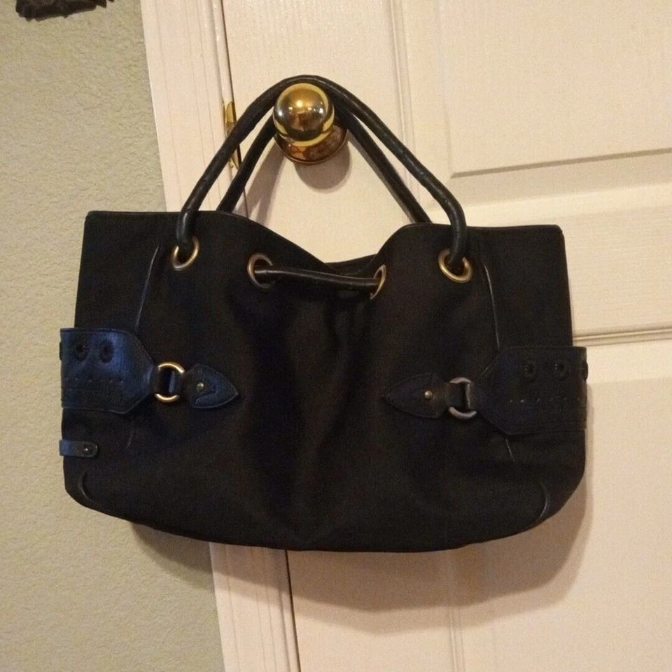 COLE HAAN Cartera Kaylanylón Cuero Negro Doble Correas Cartera Bolso de Hombro con Dorado Foto 1 de 4