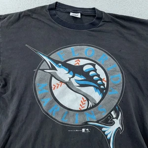 Distressed Vintage Florida Marlins Shirt Mens L/XL Black MLB Baseball 90s Tee - Picture 1 of 17