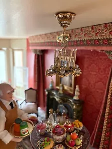 Dollhouse Miniature Handcrafted Rose and Sapphire Chandelier Non-Electric 1:12 - Picture 1 of 5