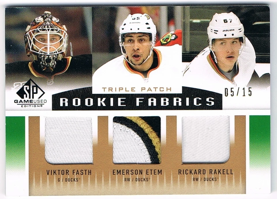 2013-14 SP GAME USED TRIPLE PATCH VIKTOR FASTH EMERSON ETEM RICHARD RAKELL 05/15 - Image 1 of 1