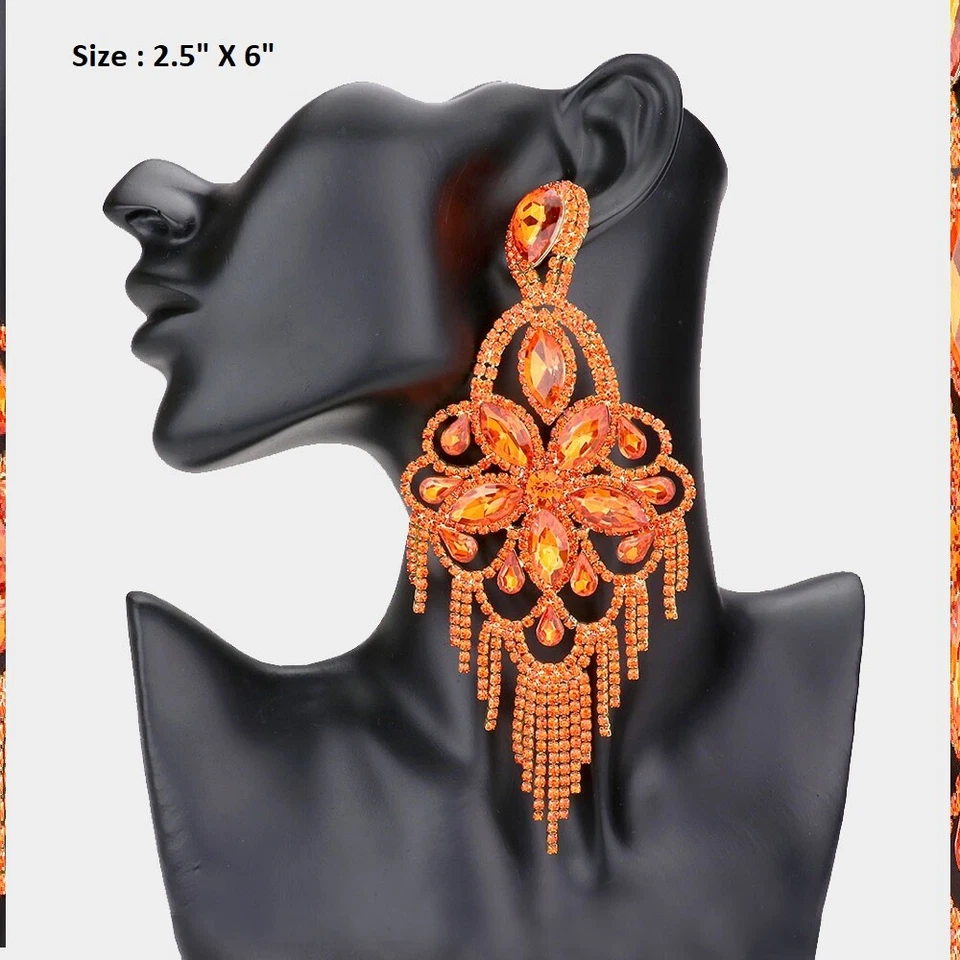 Pendientes de gran tamaño cristal estrás boda flecos cóctel araña cadena Foto 1 de 1