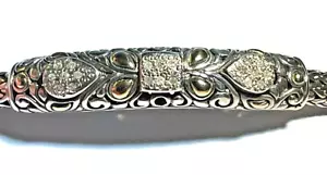 NEW BALI COUTURE SILVER/18K 4X6MM TULANG NAGA CHAIN/DIAMOND PAVE CENTER 8" - Picture 1 of 5