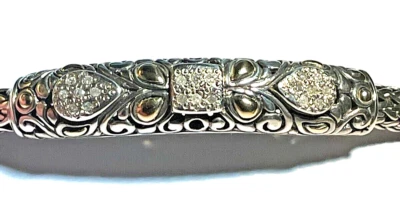 NUEVO BALI COUTURE PLATA/18K 4X6MM CADENA TULANG NAGA/DIAMANTE PAVÉ CENTRO 8" Foto 1 de 4