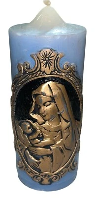 Vela Jasco 1978 Adoración Navidad Virgen y Niño Azul Dorado 5" De Colección Foto 1 de 4