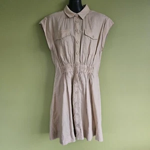 Witchery sz 10 beige cotten elastic waist cotton shirt dress 🤎 EUC - Picture 1 of 12