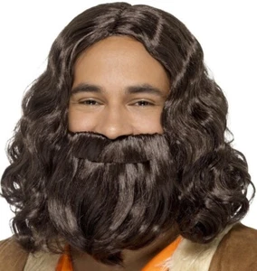 Mens Hippy or Jesus Fancy Dress Wig & Beard Set Wig Kit by Smiffys - Picture 1 of 4