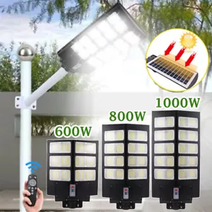 1000W LED Solar Flood Light Dusk to Dawn Security Wall Street Yard Outdoor Lamps - Picture 1 of 147