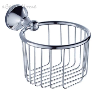 Chrome Brass Round Toilet Tissue Holder Bathroom Rack Roll Papers Storage Basket - Picture 1 of 4