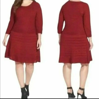 BB DAKOTA Wool Blend Drop Waist Sweater Dress Maroon 3/4 Sleeve Sz 1X - Image 1 of 4