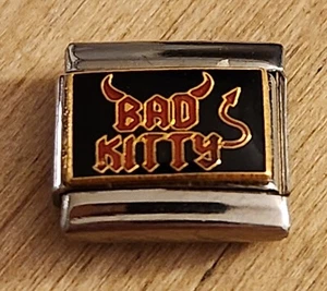 Bad Kitty Black Enamel Devil Ears Italian Charm Bracelet Link 9mm gift - Picture 1 of 1