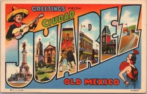 CIUDAD JUAREZ México Carta Grande Postal Multi-Vista Curteich Lino 1939 Cancelar - Imagen 1 de 2