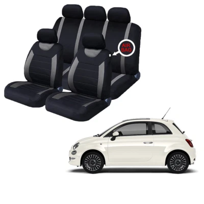 FOR Fiat 500 Black & Grey Car Seat Covers Protectors Full Set Washable Pet