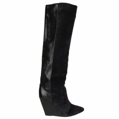 Isabel Marant Sheila Black Suede/Leather Knee High Wedge Boot 4in/100mm Size 40 - Image 1 of 4