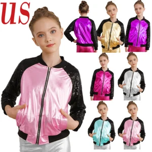 Kids Girls Sequins Toddlers Flight Jacket Zipper Shiny Coat Outwear Streetwear - Picture 1 of 67