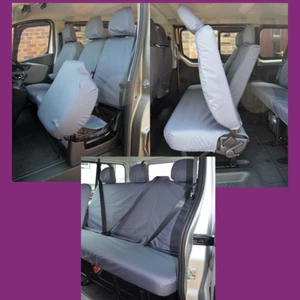 Grey Waterproof Seat Covers for Renault Trafic Minibus 2014+ (W/Storage) - Picture 1 of 8