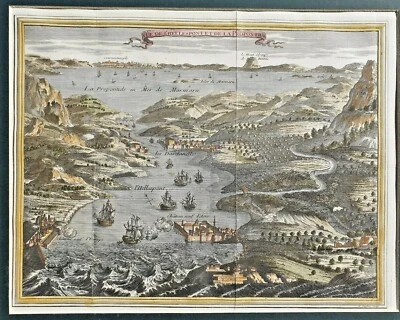 1747 CONSTANTINOPLE ISTANBUL VIEW RARE COLORED COPPERPLATED BYZANTIUM TURKEY - Image 1 of 4