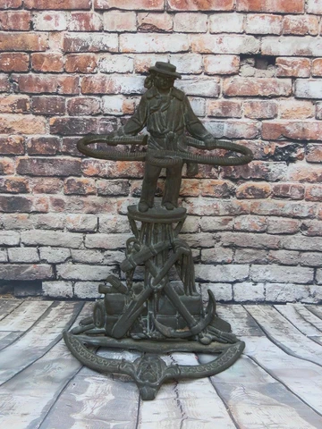 Antique 19th C Umbrella Stand Jack Tar Nautical Theme Cast Iron Sailor Figure Cover
