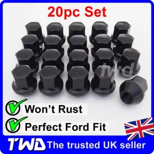 20x BLACK ALLOY WHEEL NUTS - FORD FOCUS MK1 MK2 MK3 MK4 ST RS M12x1.5 19MM BOLT - Picture 1 of 7