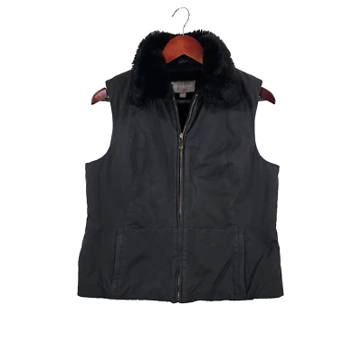 Chaleco Ann Taylor PETITE Chaqueta Cuello Piel Sintética Cremallera Completa Forrada Negro Mujeres Mediano MP Foto 1 de 4