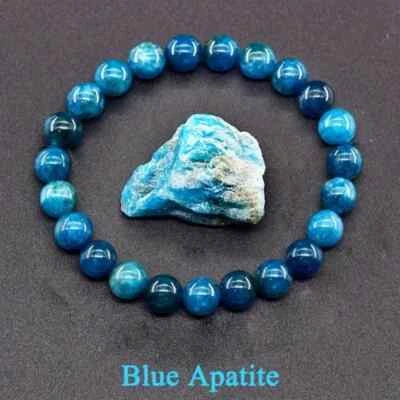 Natural Blue Apatite Round Bead Elegant Bohemian Bracelet - Hypoallergenic - Image 1 of 4