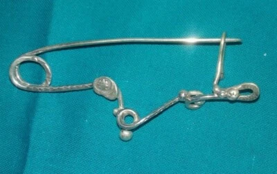 Vintage Hand forged Silver Pin Brooch Charms Beads Jewelry Finding  - Image 1 of 4