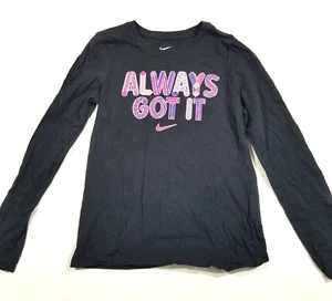 Nike T-shirt Long Sleeve Black "Always Got It" Athletic Cut Kids Size S - Picture 1 of 5