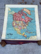 Vintage Cram's Large Pull Down 58"x 51" Wall Map US AMERICA School Rod
