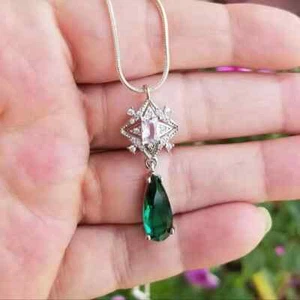 Sterling Silber Art Deco Smaragd Halskette, australischer Kristall Smaragd Schmuck - Bild 1 von 5