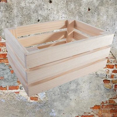 Small Solid Wooden Crate 21.8x15.2x9.6cm Natural Wood Slatted Display Fruit Box - Image 1 of 4