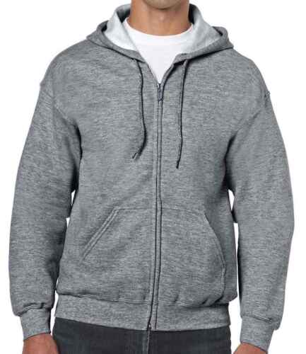 Gildan Hoodie Mens Graphite Heather Grey Zip Up Hooded Sweatshirt Heavy ...