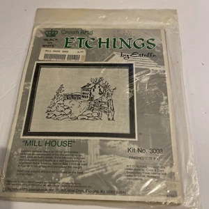 Crown Arts Etching Embroidery Kit The Old Mill  black on white by Estelle NOS - Picture 1 of 6