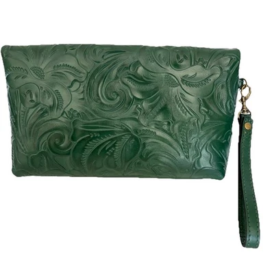 Patricia Nash Wristlet Valerie Soft Green Leather Tooled Leather Wristlet New - Image 1 of 4