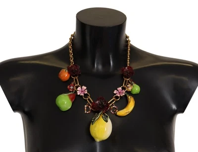 Dolce & Gabbana Gold Brass Sicily Fruits Roses Statement Women's Necklace - Image 1 of 4