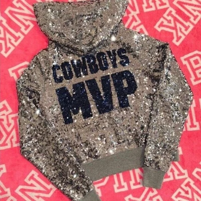 Victoria’s Secret PINK Dallas Cowboys MVP NFL Sequin Bling Full Zip Hoodie - SM - Image 1 of 4