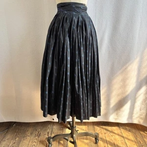 Vintage Hungarian Blue Floral Cotton Handmade Full Pleated  Folk Skirt - Picture 1 of 11