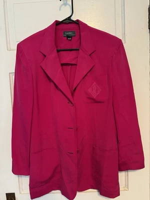 Blazer vintage Lauren Ralph Lauren 100 % seda rosa talla 10 hombreras Foto 1 de 4