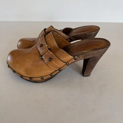 VTG Banana Republic Clogs Y2K Leather Heels Mules Brown Boho Wooden 90s Hippie 9 - Image 1 of 4