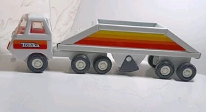 VTG Tiny Tonka Toy Bottom Dump White Semi & Trailer Truck #55010 Pressed Steel - Picture 1 of 9