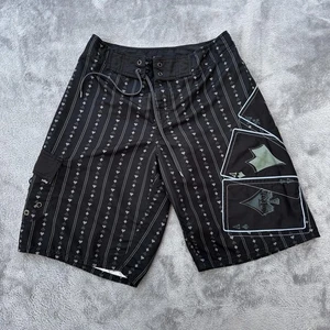 No Fear Board Shorts Mens 32 Black Poker Playing Cards Swim Trunks Skate Surf - Picture 1 of 10