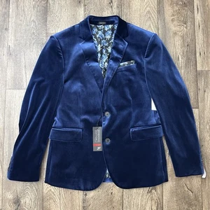 $160 JF J. Ferrar Stretch Slim Fit Velvet Sport Coat Mens Size 40 S Blue - Picture 1 of 10