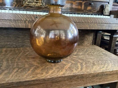 Large Brown Glass Floor Vase Decorative  ball Spherical mid-century MCM Old Nice - Image 1 of 3