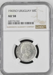 Uruguay 50 Centesimos 1943SO NGC AU 58 - Picture 1 of 2