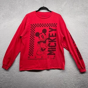 Disney Mens T-Shirt Red Mickey Mouse Long Sleeve Crew Neck Pullover Logo Size L - Picture 1 of 12
