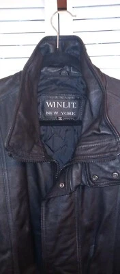 mens/blackXL/leather3/4lengthwintercoat/fullzipfrontsnapup/brand/WINLITNY/pocket - Image 1 of 4