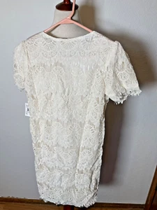 Everleigh Womens Dress Small Top Cream Lace Lined Fringe Cold water wash NWT - Picture 1 of 24