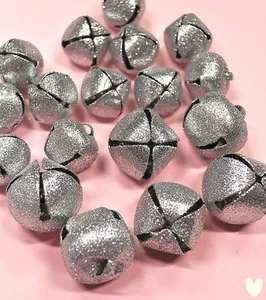 18 Assorted 20mm & 25mm Glitter Silver Metal Bells - Christmas Dress It Up - Picture 1 of 3
