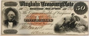 1862 Richmond, VA - Virginia Treasury Note $50 Obsolete Bank Note - Picture 1 of 2