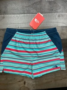 The North Face Girls Class V Water Shorts Blue Striped Logo Print Size Large NEW - Picture 1 of 14