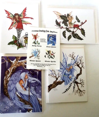 Tarjetas de felicitación de Navidad por Amy Brown hadas de invierno en blanco por dentro precioso arte Foto 1 de 4